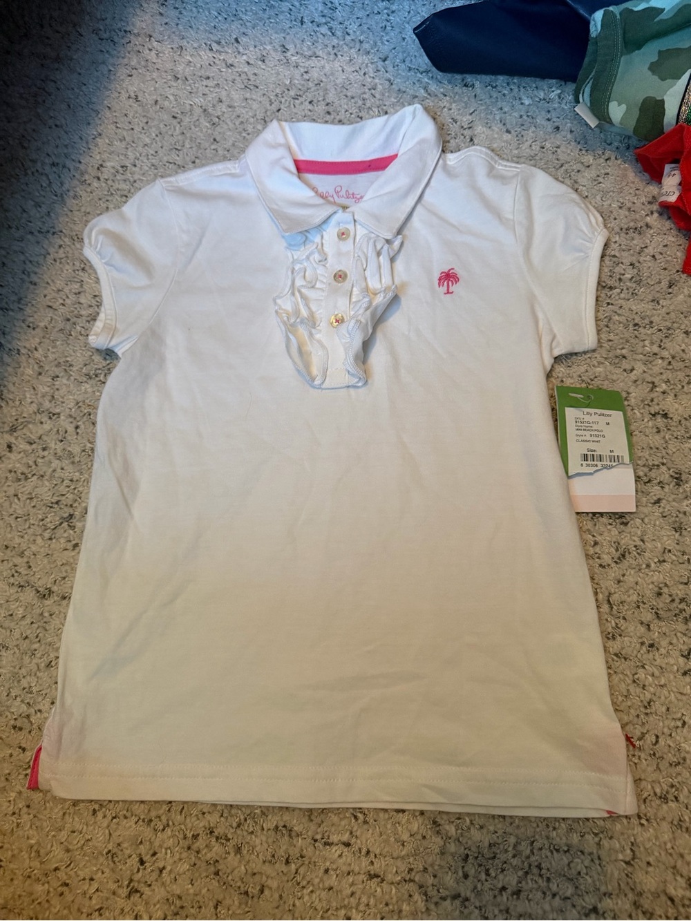 NWT Lilly Pulitzer White Polo with Pink Palm Embroidery size 6 - 7